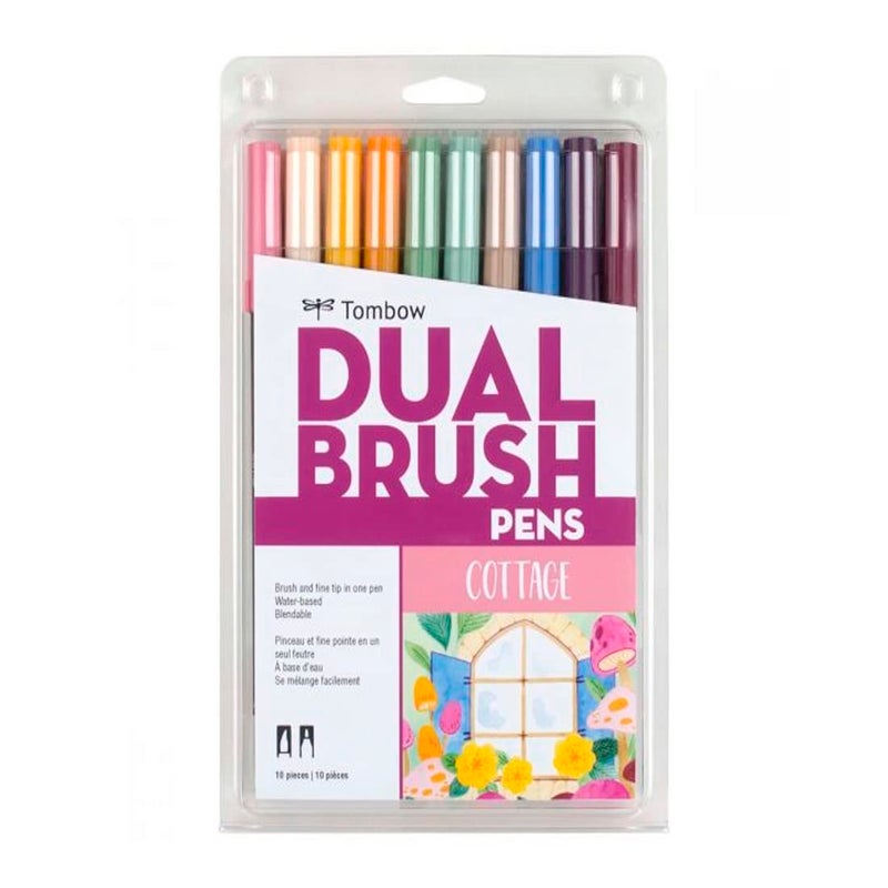 Tombow 56216 Dual Brush Pen Art Markers Cottage 10Pack Blendable Brush and Fine Tip Markers - Image 1