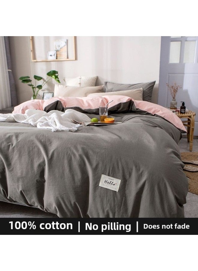 Pure Cotton Quilt Cover Single Piece Washed Cotton Pure Cotton Solid Color Quilt Cover Single Dormitory Double Nordic 1.5m-Color:Light Gray + Pink -Specifications:200x230cm - Image 1