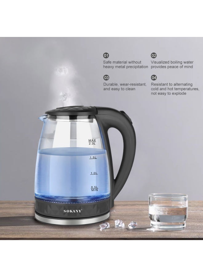 1500W Electric Kettle,2L Capacity,Quick Boiling, Lightweight Design, 360°Cordless Power Base, Auto Shut-Off, Boil-Dry Protection, Concealed Heating Plate - view 4