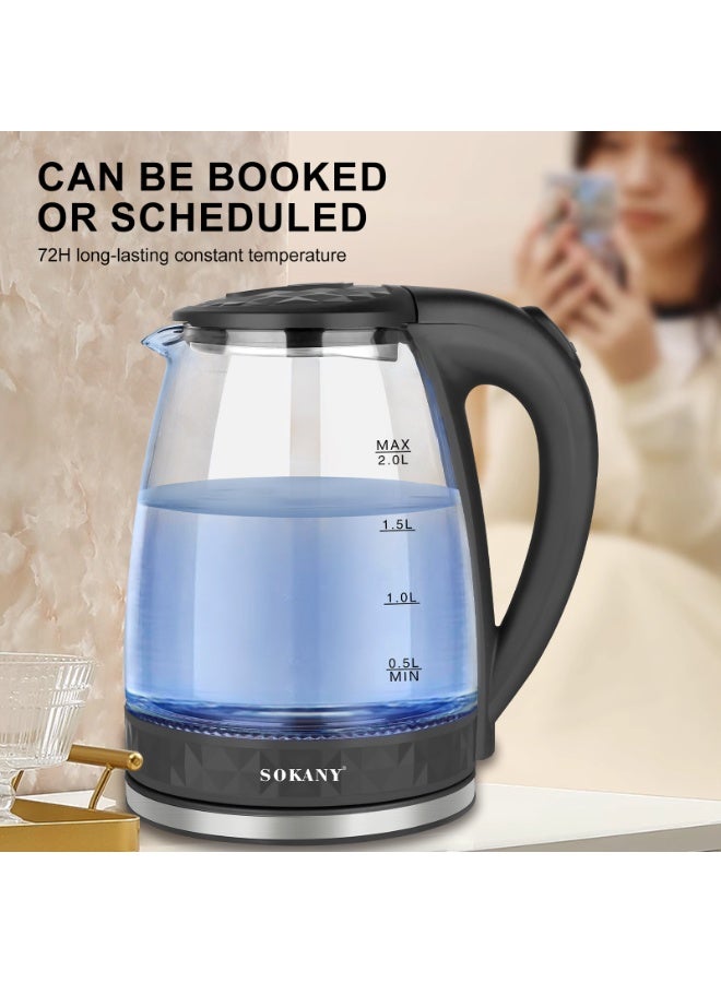 1500W Electric Kettle,2L Capacity,Quick Boiling, Lightweight Design, 360°Cordless Power Base, Auto Shut-Off, Boil-Dry Protection, Concealed Heating Plate - view 3