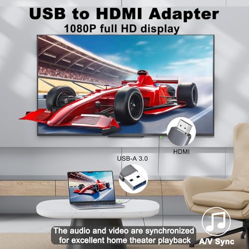 THANDBLE USB to HDMI Adapter Cable 6FT, 1080P 60Hz USB A 3.0 to HDMI Adapter for Monitor, TV, Projector, Compatible with Mac OS Windows 7/8/10/11 - Requires Driver Installation - Image 3