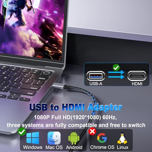 THANDBLE USB to HDMI Adapter Cable 6FT, 1080P 60Hz USB A 3.0 to HDMI Adapter for Monitor, TV, Projector, Compatible with Mac OS Windows 7/8/10/11 - Requires Driver Installation - Image 4