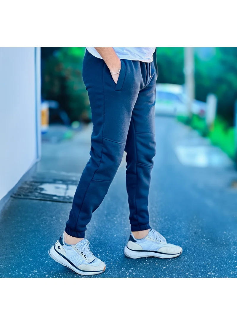 Miron Navy Blue Cross-Piece Three Thread Cotton Inside Elastic Leg Sweatpants