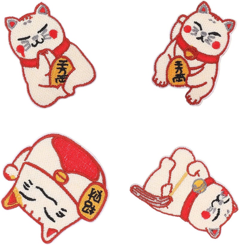 4pcs DIY Sewing Cat Patches Embroidered Appliques for Clothing Backpacks Jackets, Self-Adhesive Fabric Decorations for Crafts and Repair - Image 1