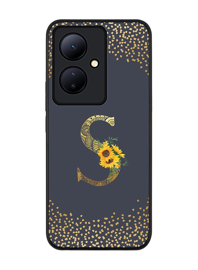 Stylizedd Rugged Black edge case for Vivo V29 Lite, Slim fit Thin Cover- Custom Monogram Initial Letter Floral Pattern Alphabet-S  (Grey ) - Image 1