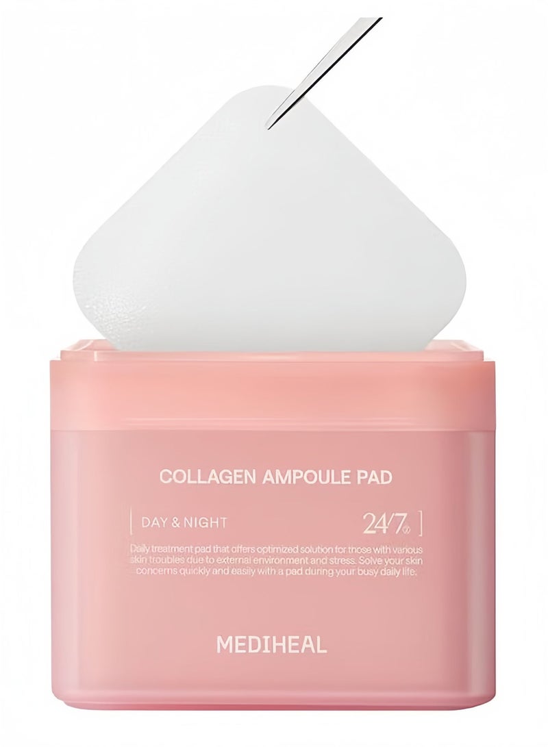 MEDIHEAL Collagen Ampoule Pad, Ceramide Skin Firming & Restore Elasticity, Square Cotton Facial Toner Pads, Anti-Aging Face Pads, Vegan Eco Silk Pads - 100 Pads - Image 1