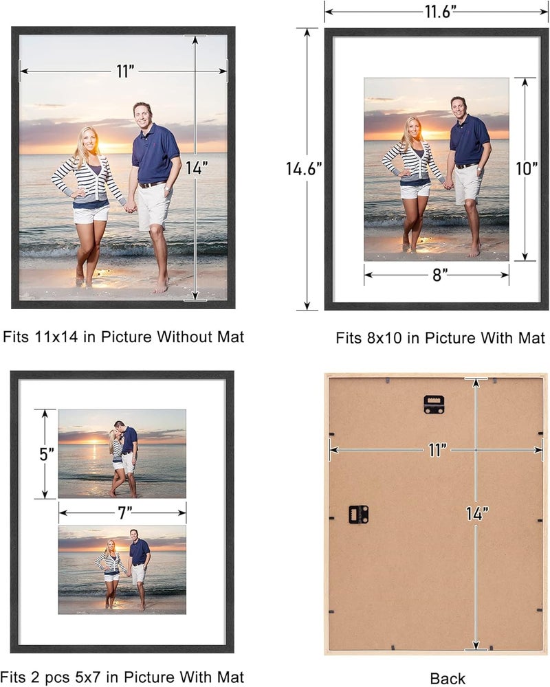 ATOBART مجموعة أطارات صور من ATOBART بأبعاد 11x14، مصنوعة من خشب أسود، تتكون من 4 أطارات، بأبعاد 8x10 مع وسادة أو 5x7 مع وسادتين، أو 11x14 بدون وسادة، مزودة بزجاج شفاف، مناسبة لعرض الصور، الملصقات، كهدايا لأعياد الميلاد أو عيد الميلاد، تتكون من 4 أطارات. - Image 2