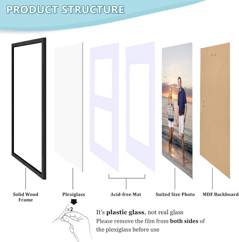 ATOBART مجموعة أطارات صور من ATOBART بأبعاد 11x14، مصنوعة من خشب أسود، تتكون من 4 أطارات، بأبعاد 8x10 مع وسادة أو 5x7 مع وسادتين، أو 11x14 بدون وسادة، مزودة بزجاج شفاف، مناسبة لعرض الصور، الملصقات، كهدايا لأعياد الميلاد أو عيد الميلاد، تتكون من 4 أطارات. - Image 3
