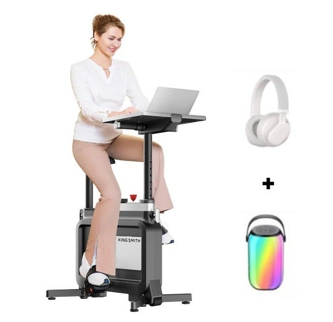 كينج سميث دراجة عمل قابلة للطي  + مكبر صوت لاسلكي SIA SP701 بشاشة كاملة متدرجة الألوان RGB + سماعات رأس لاسلكية SIA H501BT Pro ANC بيضاء - Image 1