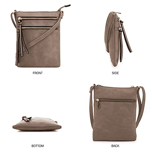 DELUXITY | Crossbody Purse Bag | Functional Multi Pocket Double Zipper Purse | Adjustable Strap | Medium Size Purse |Dark Taupe - Image 2