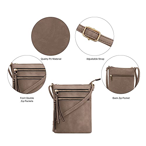 DELUXITY | Crossbody Purse Bag | Functional Multi Pocket Double Zipper Purse | Adjustable Strap | Medium Size Purse |Dark Taupe - Image 5