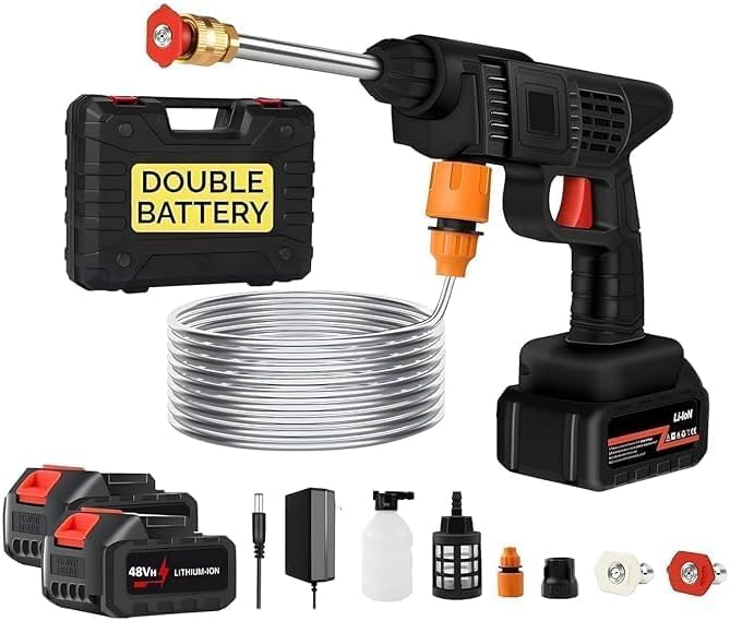 TECH LOGO ELECTRONICS Car Washer High Pressure Gun Rechargeable with 2 Batteries | 1 Year Warranty | Pressure Washer for Car | Car Washing Pump | Water Pressure Gun for Car Wash | Gardening, Cleaning - Image 1
