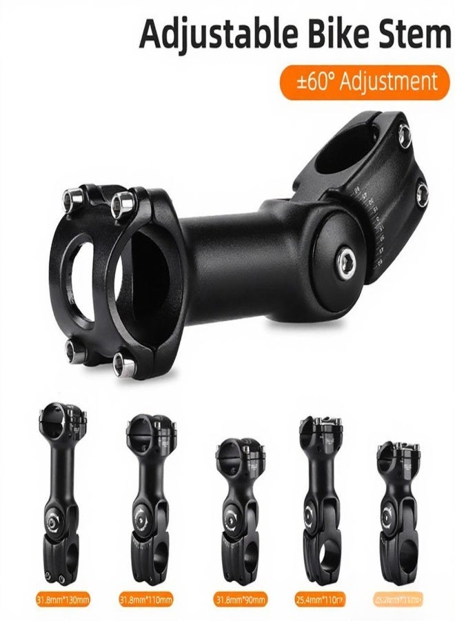 Adjustable Bicycle Handlebar Stem with 60° Angle, Aluminum Alloy, Black - Image 1