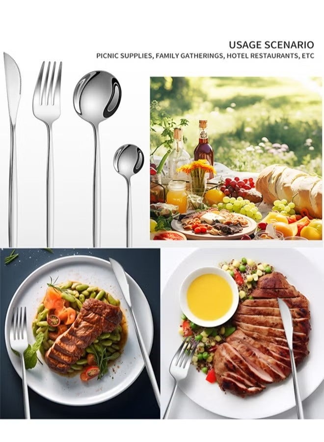 Beauenty 24 piece cutlery set, Stainless steel flat tableware, for 6,Western Tableware Suitable For Home Kitchen Restaurant Hotel Party Dining Picnic Dining, Include Spoons, Fork, Knife,Coffee spoon， Mirror Finish, Dishwasher Safe（silver） - Image 5