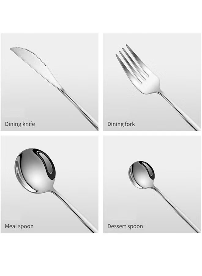 Beauenty 24 piece cutlery set, Stainless steel flat tableware, for 6,Western Tableware Suitable For Home Kitchen Restaurant Hotel Party Dining Picnic Dining, Include Spoons, Fork, Knife,Coffee spoon， Mirror Finish, Dishwasher Safe（silver） - Image 2