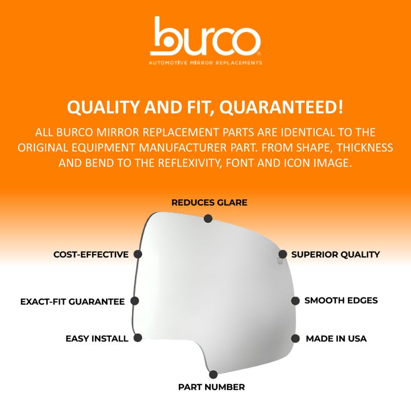 Burco 4274 Left Driver Side Replacement Mirror Glass Non-Heated for Saturn Astra 2008 2009 7 1/2 Inches Diagonally Backing Plate not Included - Image 4