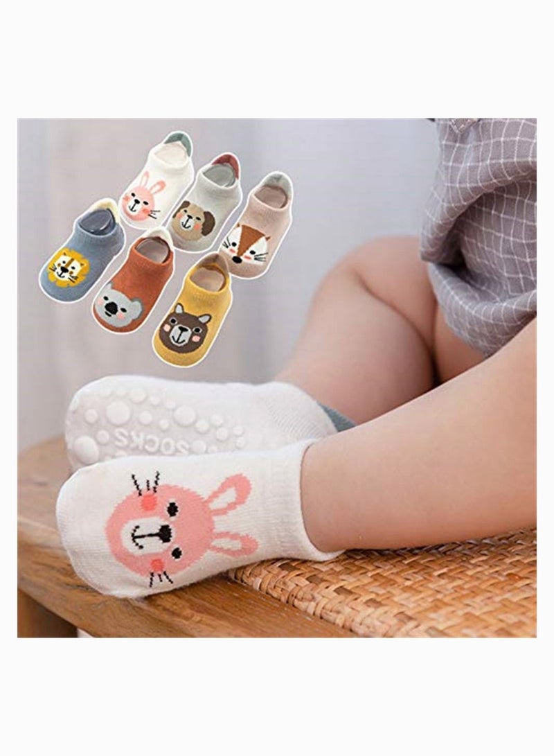 SYOSI Baby Non Slip Warm Socks, SYOSI 6 Pairs Baby Non Slip Grip Cotton Cartoon Animal Ankle Socks with Non Skid Soles for Newborn Toddler Boy Girl, 18 Months - Image 2