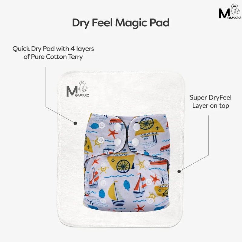 MOMSARC Side Leakage-Proof Cloth Diapers for Babies (0-3 Years) | Combo Pack with 6 Reusable Diaper Covers & High-Absorbent Bamboo Cotton + 6 Insert Pads | Adjustable Free Size | (Pack of 6) - Image 2