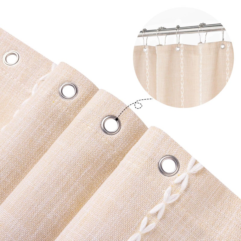 MitoVilla Boho Extra Long Shower Curtain 72 x 84  Beige 84 inch XL Cotton Linen Fabric Shower Curtain Set with Tassel for Vintage Country Farmhouse Bathroom Decor  Thick & Wrinkle Resistant  Cream - Image 4