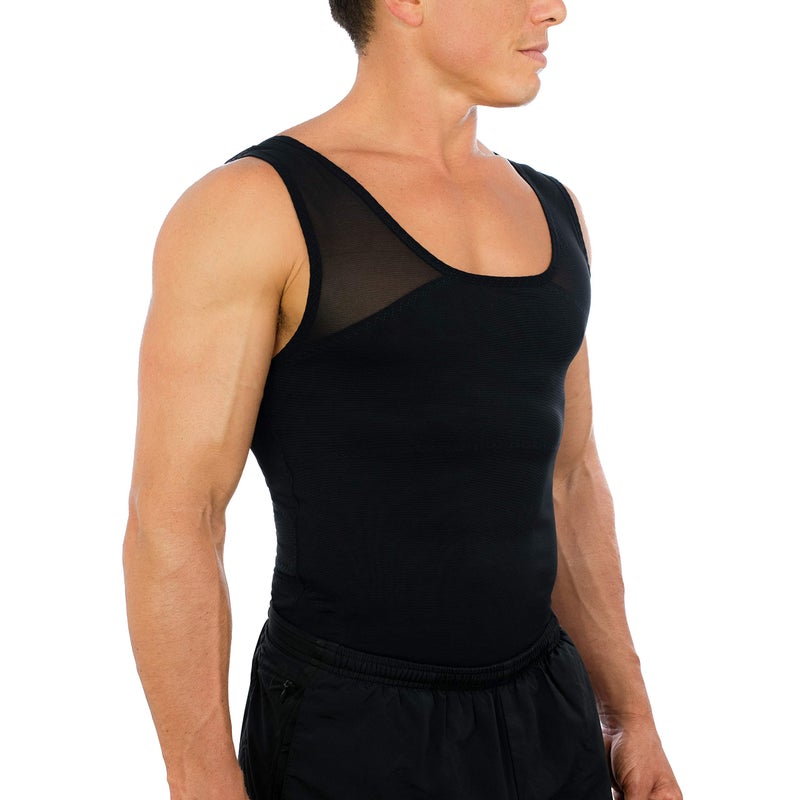 Esteem Apparel قميص ضغط صدر أصلي للرجال من Esteem Apparel لإخفاء التثدي - ملابس تشكيل نحيفة (أسود، متوسط) - Image 3