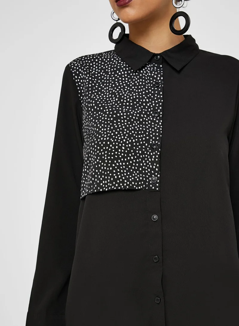 ANOTAH Contrast Patch Long Sleeve Shirt