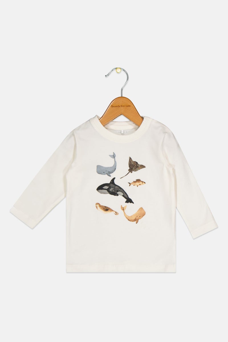 NAME IT Toddlers Boy Graphic Print Long Sleeves T-Shirt, White - Image 1