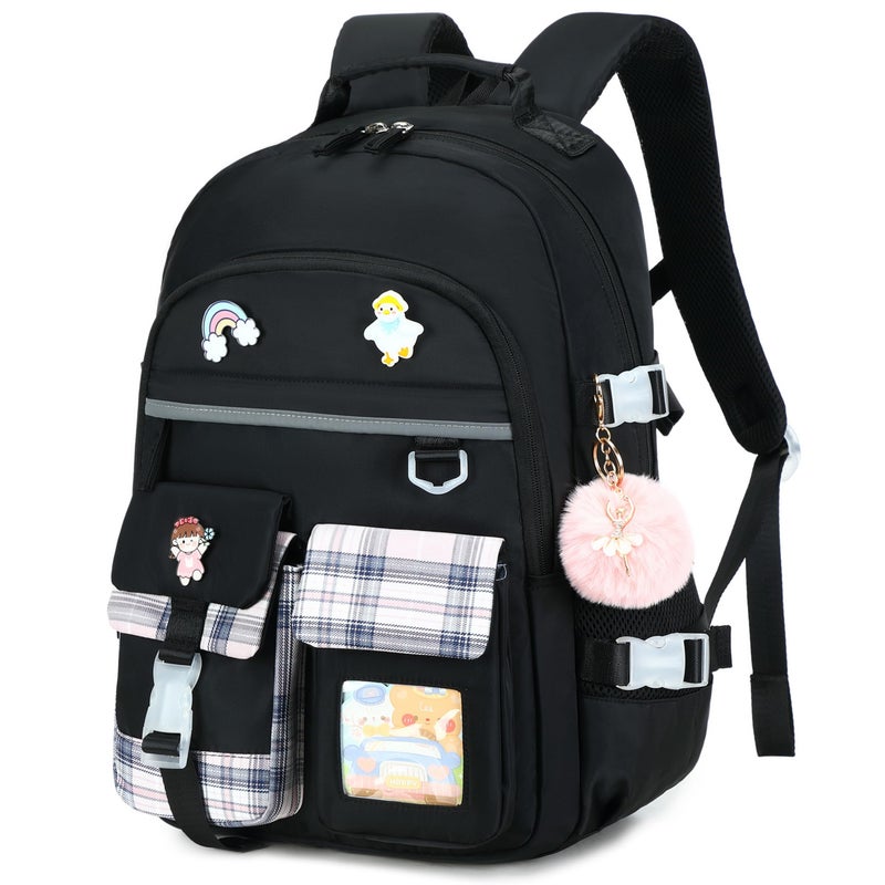KIDNUO Backpack for Girls, 15.6 Inch Laptop School Bag Kids Kindergarten Elementary College Backpacks Large Bookbags for Teen Girl Women Students Casual Travel Daypacks (Black) - Image 1