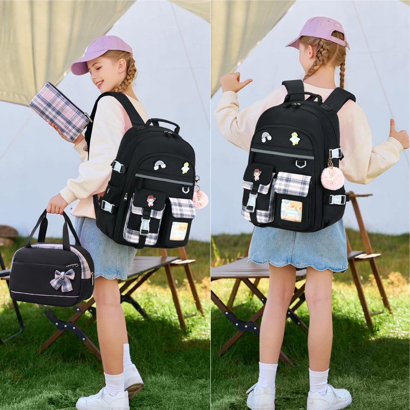 KIDNUO Backpack for Girls, 15.6 Inch Laptop School Bag Kids Kindergarten Elementary College Backpacks Large Bookbags for Teen Girl Women Students Casual Travel Daypacks (Black) - Image 2