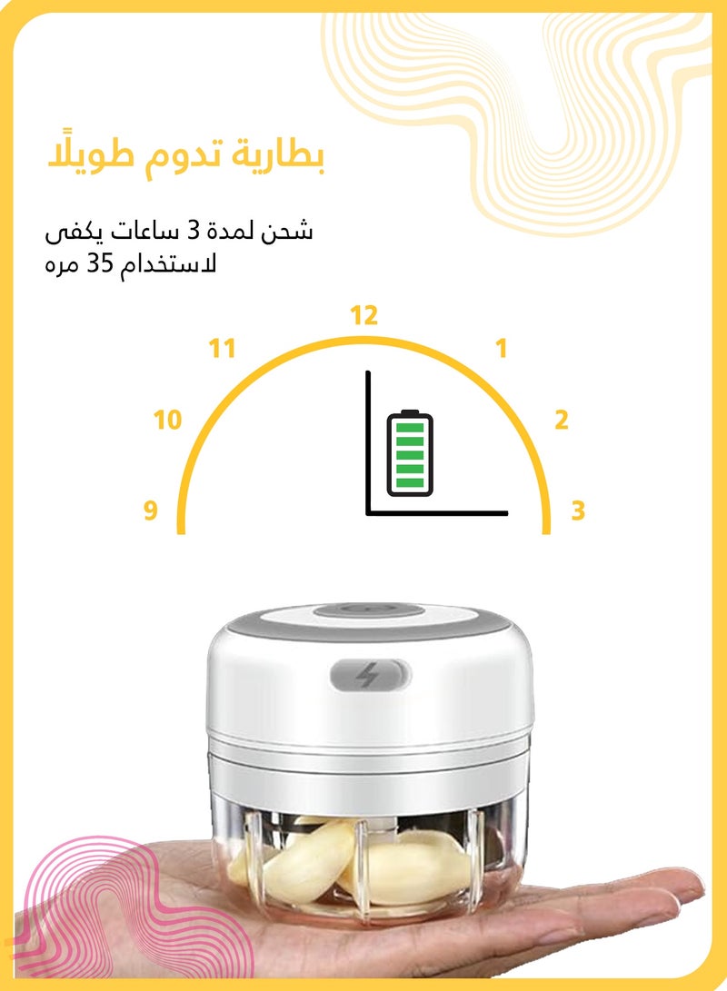 شي آند ليتل مفرمة طعام كهربائية صغيرة سعة 250 مل، صانعة طعام للأطفال أو خلاط ومفرمة خضروات بالثوم والزنجبيل والبصل، معالج محمول بمنفذ USB (أبيض) - Image 3