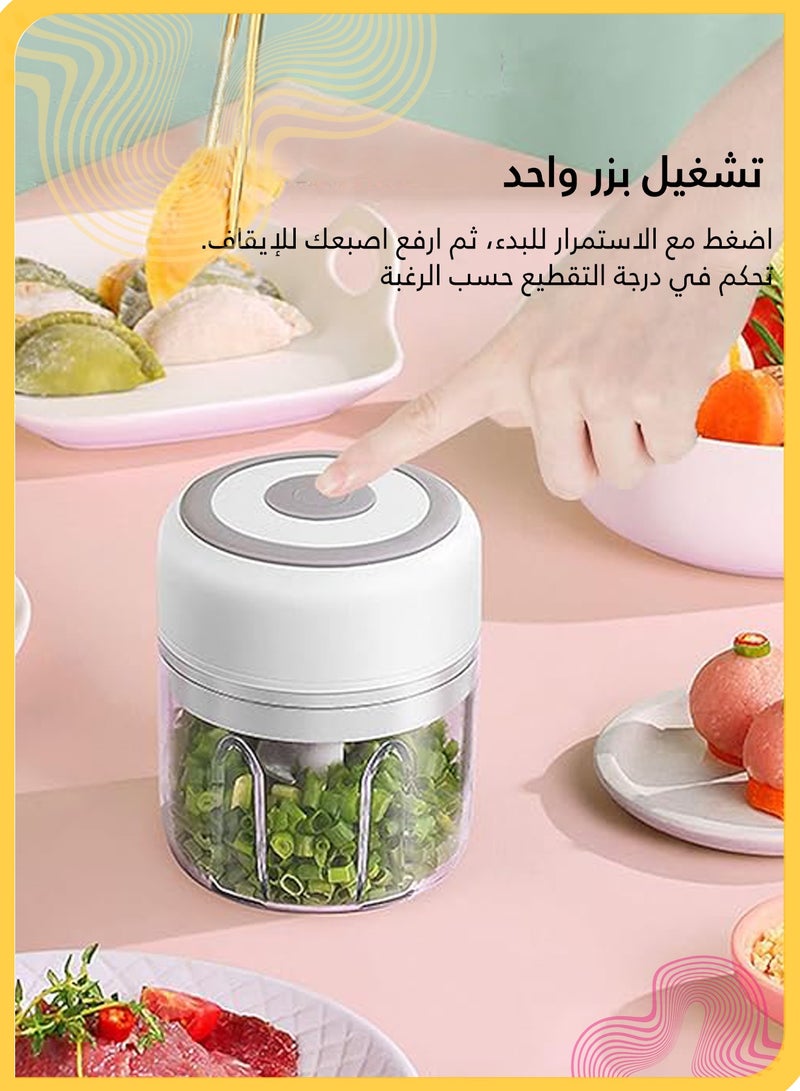 شي آند ليتل مفرمة طعام كهربائية صغيرة سعة 250 مل، صانعة طعام للأطفال أو خلاط ومفرمة خضروات بالثوم والزنجبيل والبصل، معالج محمول بمنفذ USB (أبيض) - Image 4