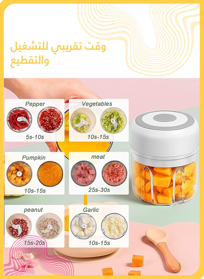 شي آند ليتل مفرمة طعام كهربائية صغيرة سعة 250 مل، صانعة طعام للأطفال أو خلاط ومفرمة خضروات بالثوم والزنجبيل والبصل، معالج محمول بمنفذ USB (أبيض) - Image 2