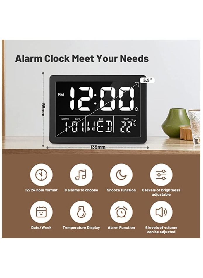 Large LED Digital Alarm Clock With USB Charger Ports Adjustable Size 6 Brightness Levels 12/24H Snooze Digit Display Bedroom Bed Desk