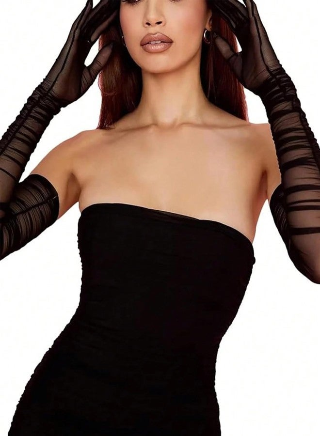 Avidlove Long Black Gloves for Women Sheer Mesh Glove Halloween Costumes 1920s Accessories Tea Party Opera Gloves - Image 3