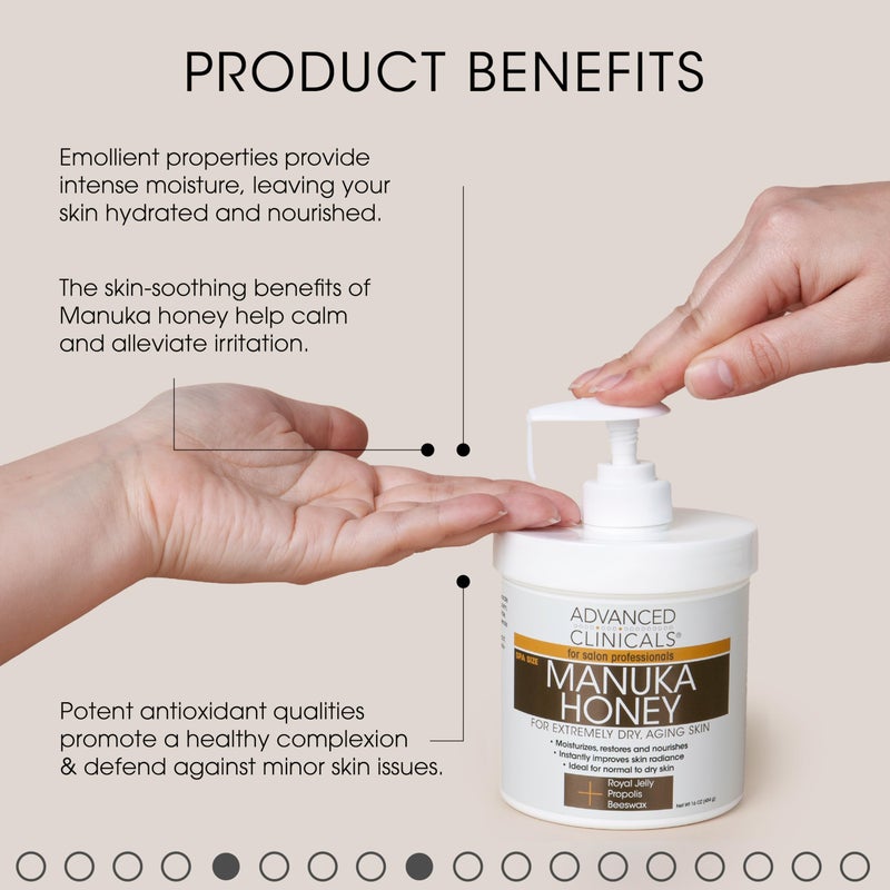 Advanced Clinicals Manuka Honey Body Cream For Women & Men | Body Butter Lotion For Extremely Dry Skin | Collagen Cream | Skincare Moisturizer Hydrating Balm Improves Look Of Aging Skin, 16Oz, 2-Pack - Image 3