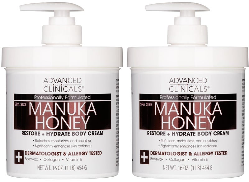 Advanced Clinicals Manuka Honey Body Cream For Women & Men | Body Butter Lotion For Extremely Dry Skin | Collagen Cream | Skincare Moisturizer Hydrating Balm Improves Look Of Aging Skin, 16Oz, 2-Pack - Image 1