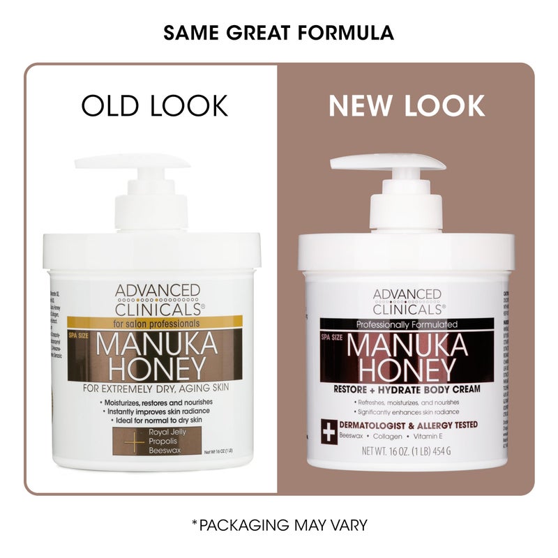 Advanced Clinicals Manuka Honey Body Cream For Women & Men | Body Butter Lotion For Extremely Dry Skin | Collagen Cream | Skincare Moisturizer Hydrating Balm Improves Look Of Aging Skin, 16Oz, 2-Pack - Image 5