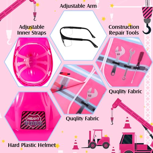 Handepo Construction Worker Costume Kids Hard Hat Construction Vest Goggles Toddler Dress Up Set Birthday Party Girls Boys(Pink, Black) - Image 3