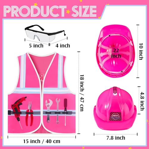 Handepo Construction Worker Costume Kids Hard Hat Construction Vest Goggles Toddler Dress Up Set Birthday Party Girls Boys(Pink, Black) - Image 2