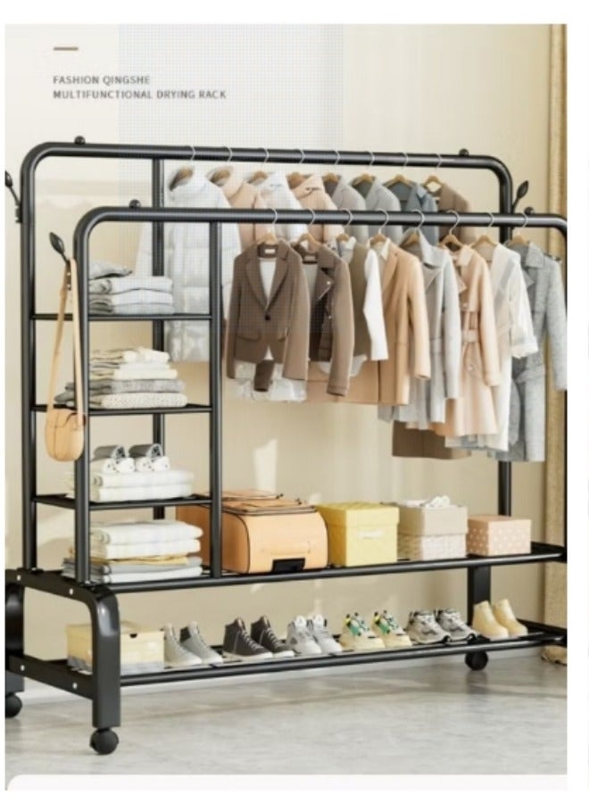 دوركو Metal Hanger Organizer And Black Hanger On Wheels 130x54x150 cm With Side Shelves - Image 1