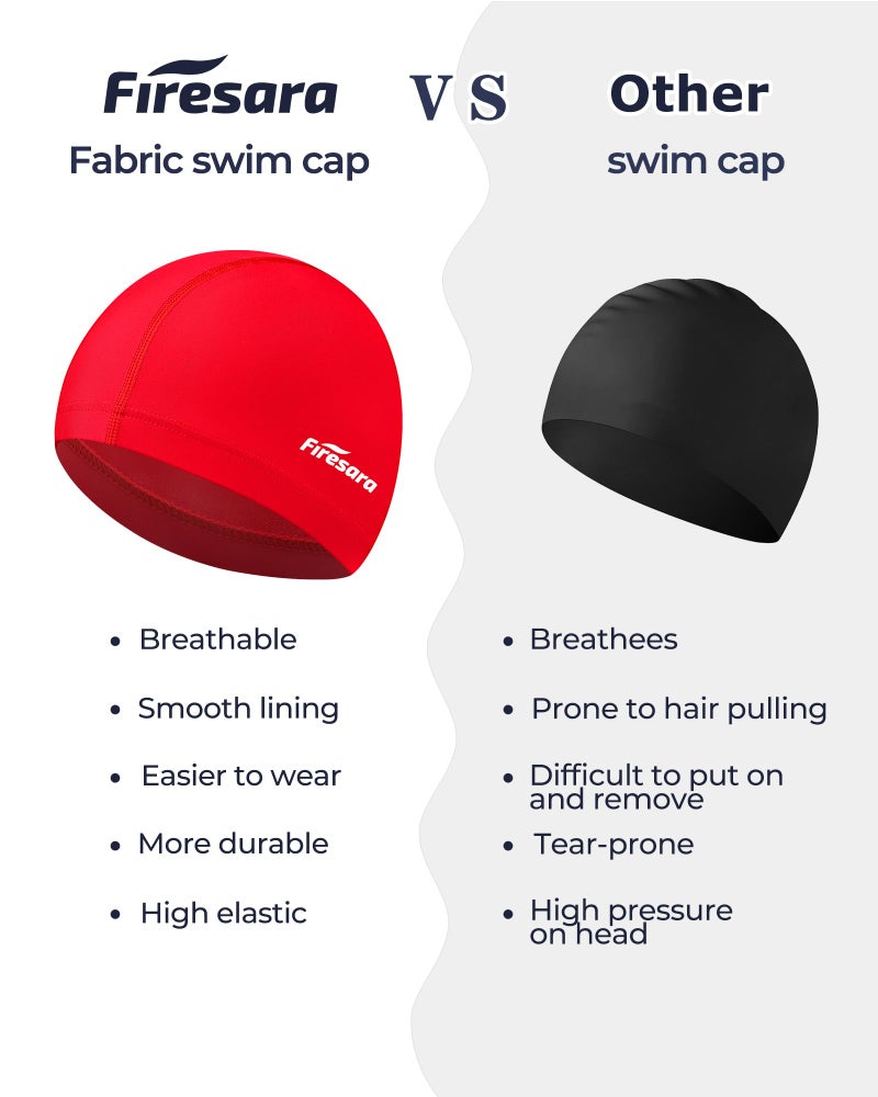 Firesara Fabric Swim Cap, High Elasticity Swimming Cap Keeps Hair Clean Breathable Fit Both Long Hair Short Hair, Swim Caps Woman Girls Men Kids One Size Hat - Image 3