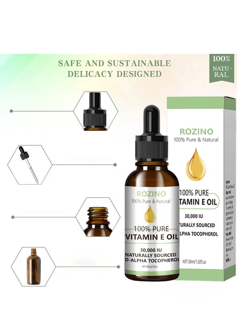 روزينو زيت فيتامين ه للوجه ، زيت فيتامين E نقي 100٪ ، زيت فيتامين E عضوي للوجه لمكافحة الشيخوخة ، تقليل الخطوط الدقيقة ، مرطب للبشرة والشعر والشفاه وإصلاح الأظافر ، 30 مل - Image 3