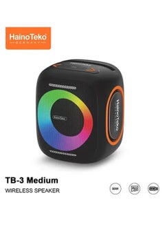 HainoTeko TB-3 Medium Wireless Portable Bluetooth Speaker with RGB Lighting – 50W Output Power, Multi-Functional Button Control, Compact Design, Black  - Image 1