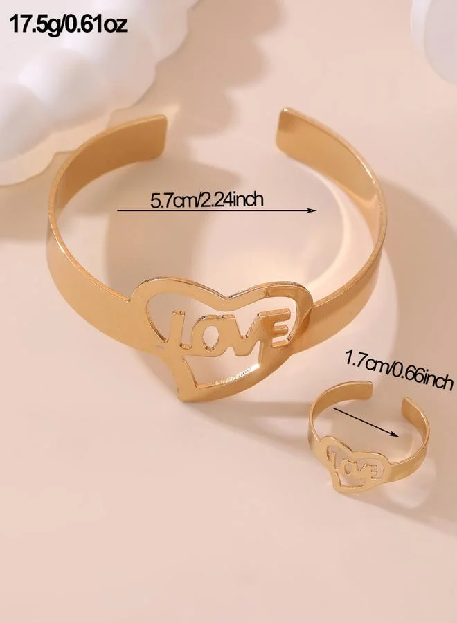 تايك تو مجموعة من 2 - سوار مفتوح بتصميم قلب وخاتم ذهبي