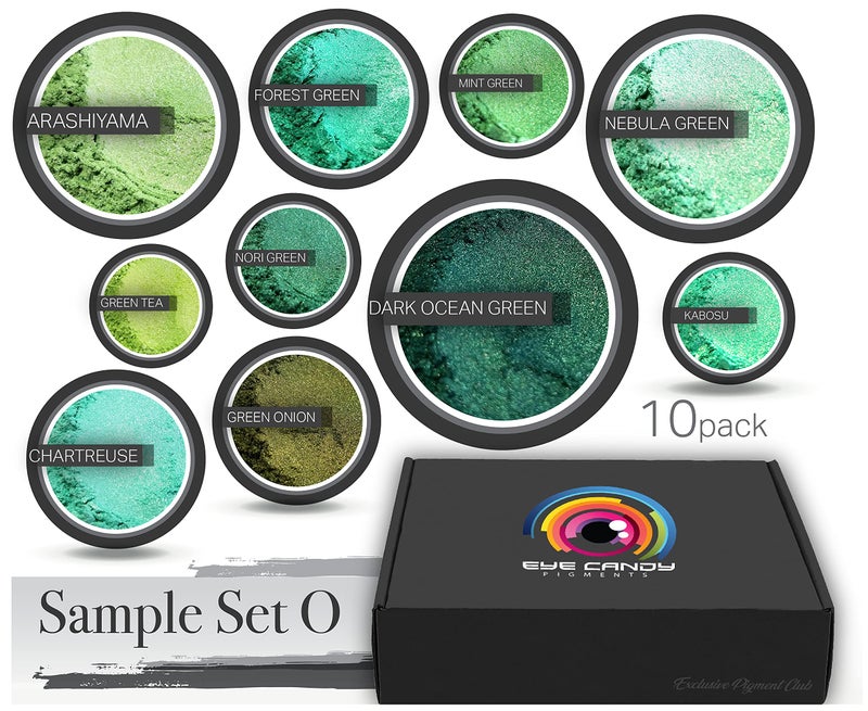Eye Candy Green Mica Pigment Powder Set O - Mica Powder for Epoxy Resin Art - Woodworking - Cosmetic Grade Mica Powder - Bath Bombs - Pigment Powder Variety Pack - 50g - Non-Toxic - Skin Safe - Image 2