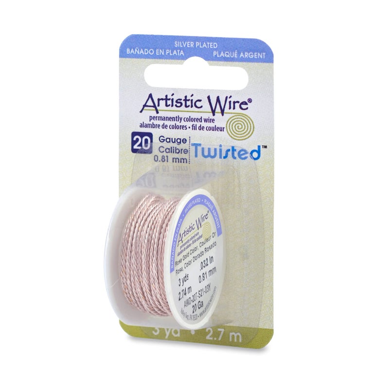 Artistic Wire 20 Gauge 81 mm Silver Plated Tarnish Resistant Colored Copper Craft Wire Round Twist Silver Plated Rose Gold Color 3 yd 27 m