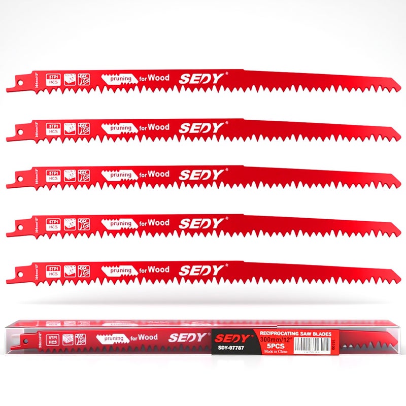 SEDY 12-Inch Wood Pruning Reciprocating Saw Blades, 5TPI Saw Blades for Tree Trimming, Wood Cutting (5 Pack/5TPI) - Image 1