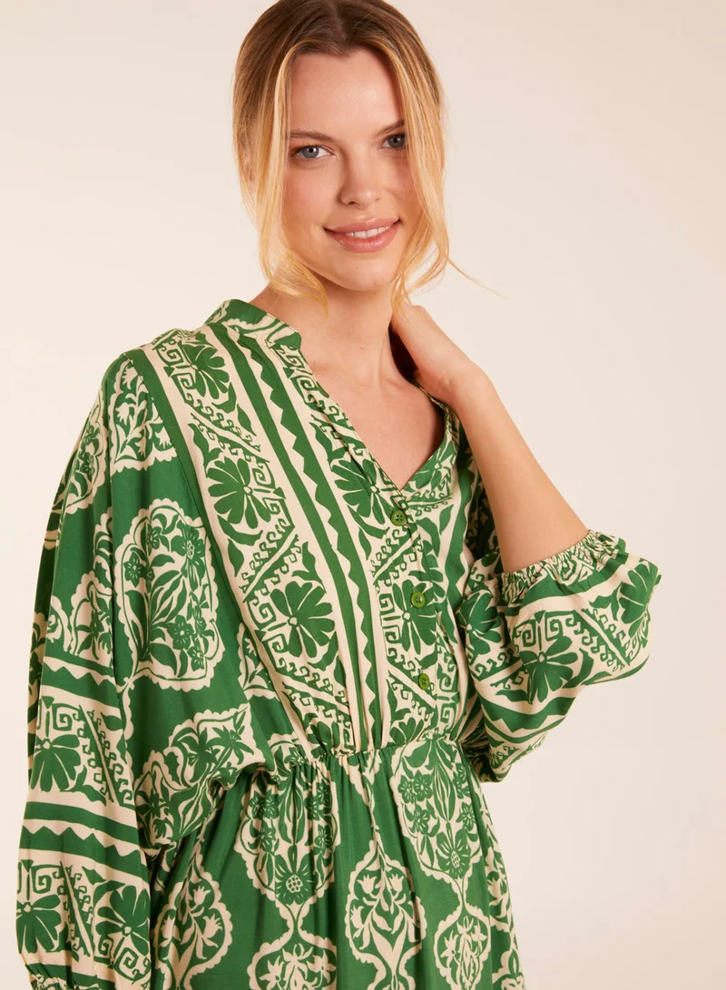 Blue Vanilla Aztec V-Neck Tiered Maxi Dress