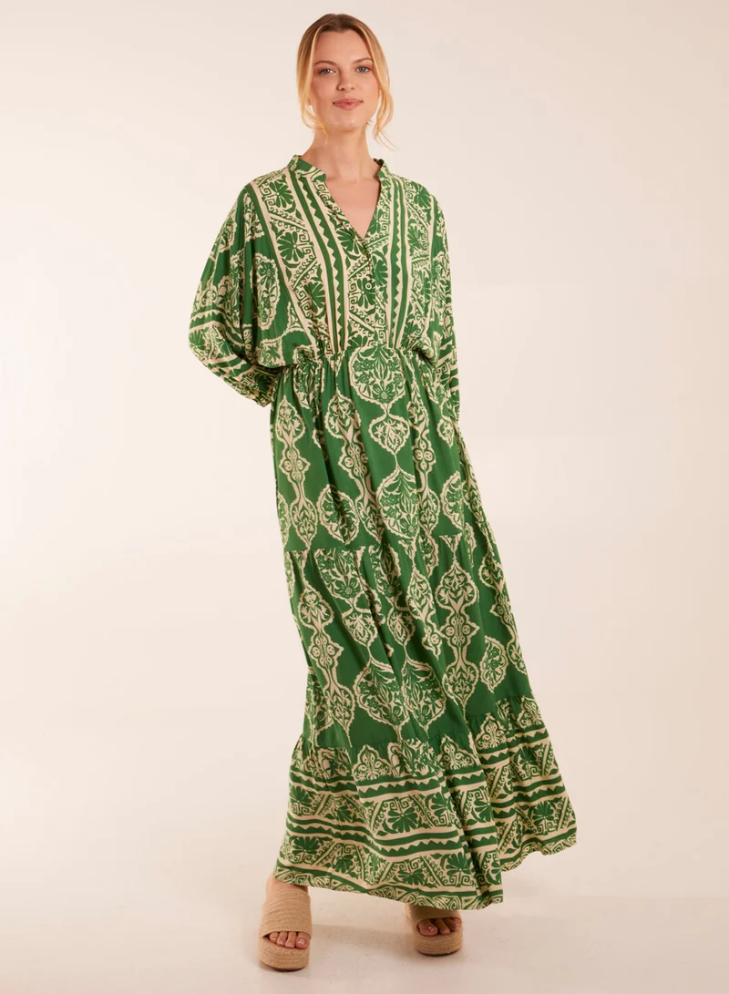 Blue Vanilla Aztec V-Neck Tiered Maxi Dress