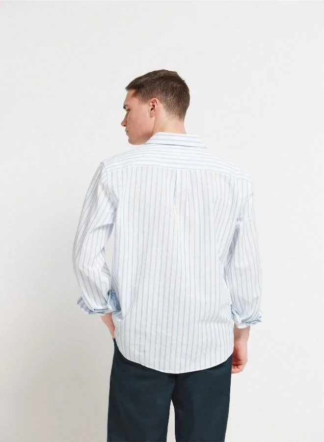Springfield  Striped linen cotton regular fit long sleeve button-down collar shirt for Men | Best Price UAE