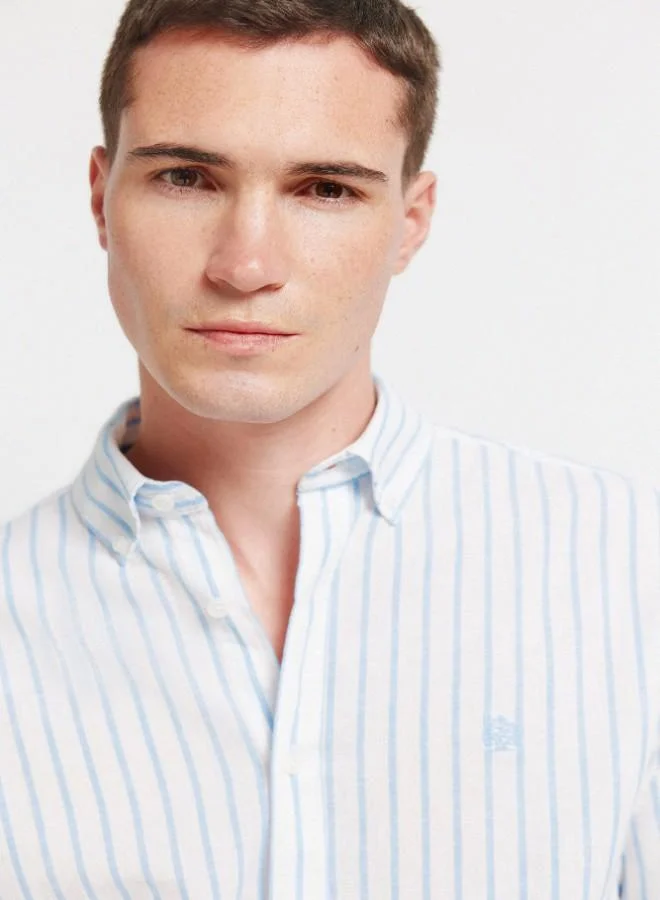 Springfield  Striped linen cotton regular fit long sleeve button-down collar shirt for Men | Best Price UAE